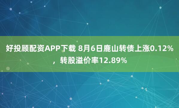 好投顾配资APP下载 8月6日鹿山转债上涨0.12%，转股溢价率12.89%