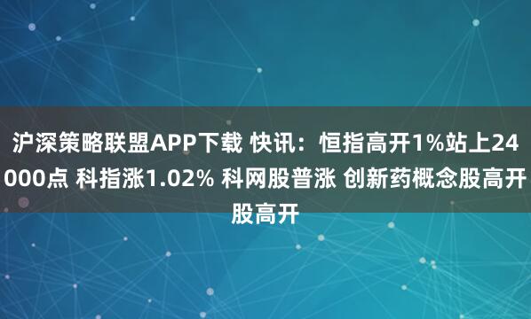 沪深策略联盟APP下载 快讯:恒指高开1%站上24000点 科指涨1.02% 科网股普涨 创新药概念股高开